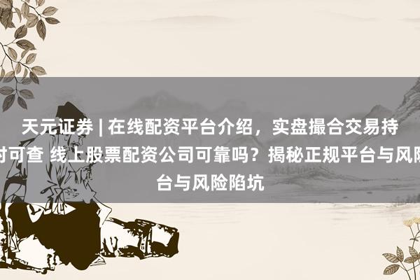 天元证券 | 在线配资平台介绍，实盘撮合交易持仓实时可查 线上股票配资公司可靠吗？揭秘正规平台与风险陷坑